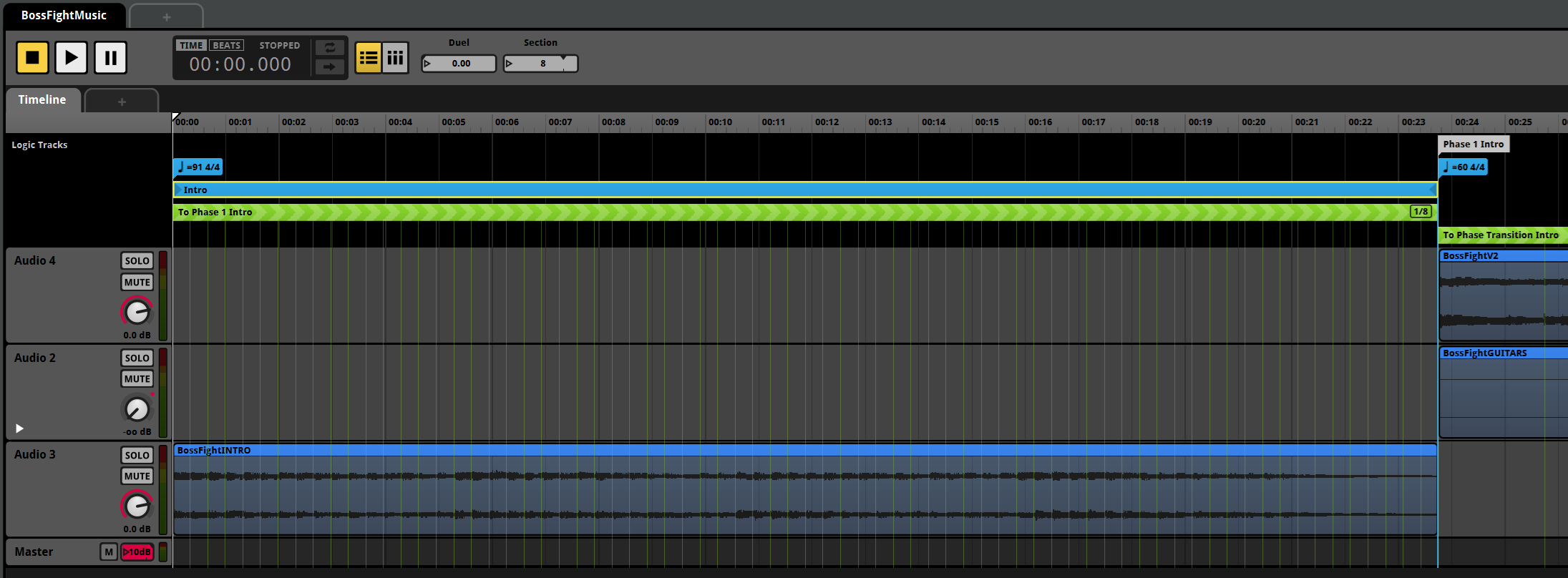 FMOD Studio multi-section music overview