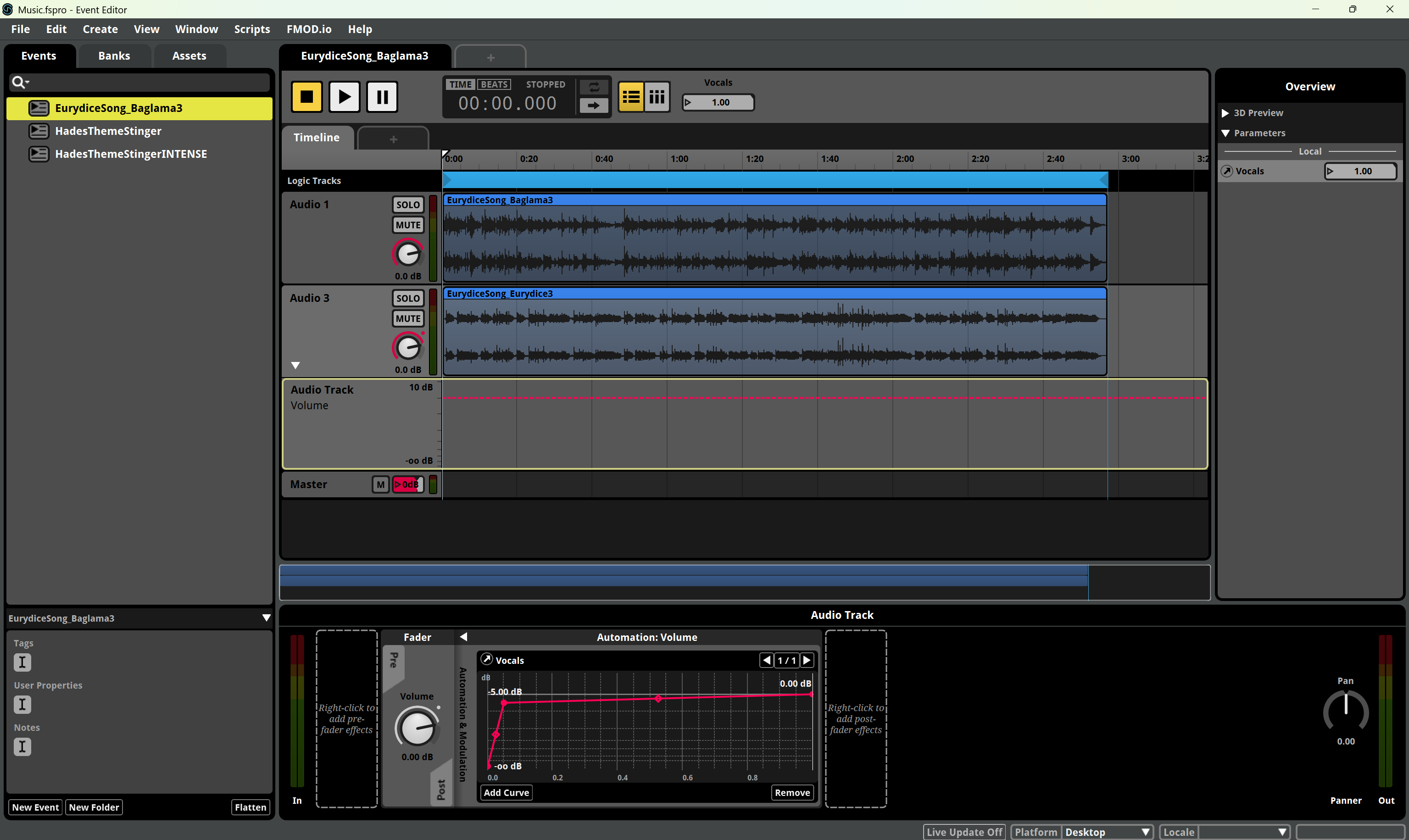 FMOD Studio multi-track music event example