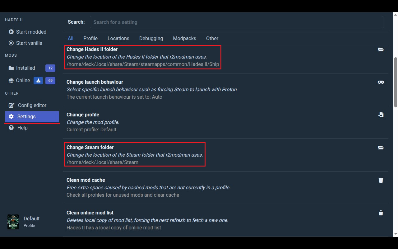 Opening r2modman config and Steam directory